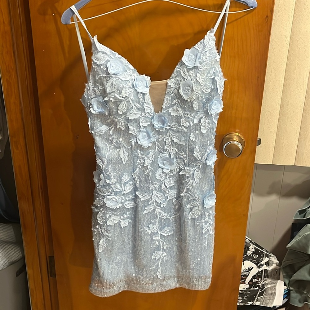 Light Blue Floral Prom Dress